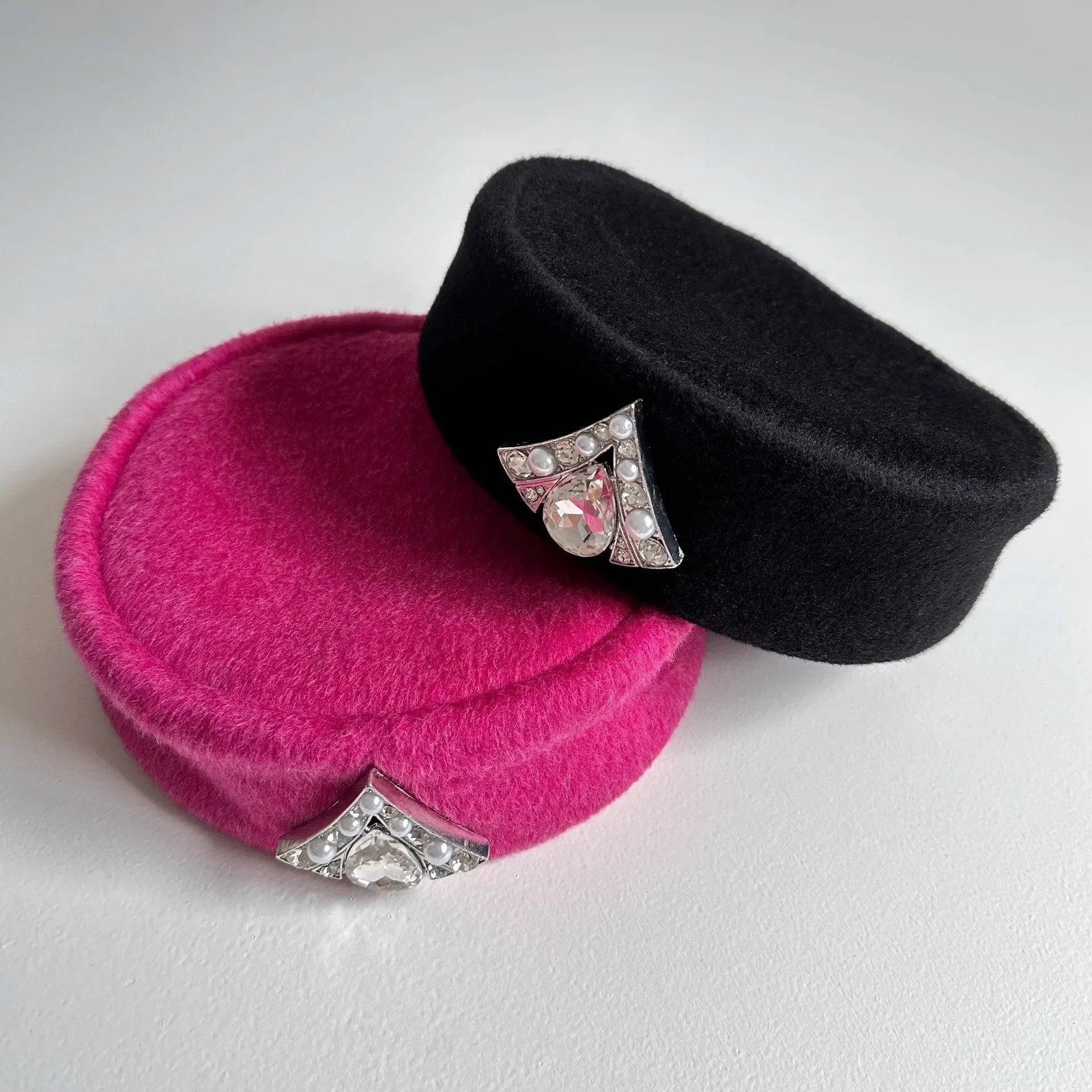 Vintage Fashion Wool Top Hat Womens Autumn Winter High Quality Mink Wool Diamond Elegant Flat Cap Beret 241125