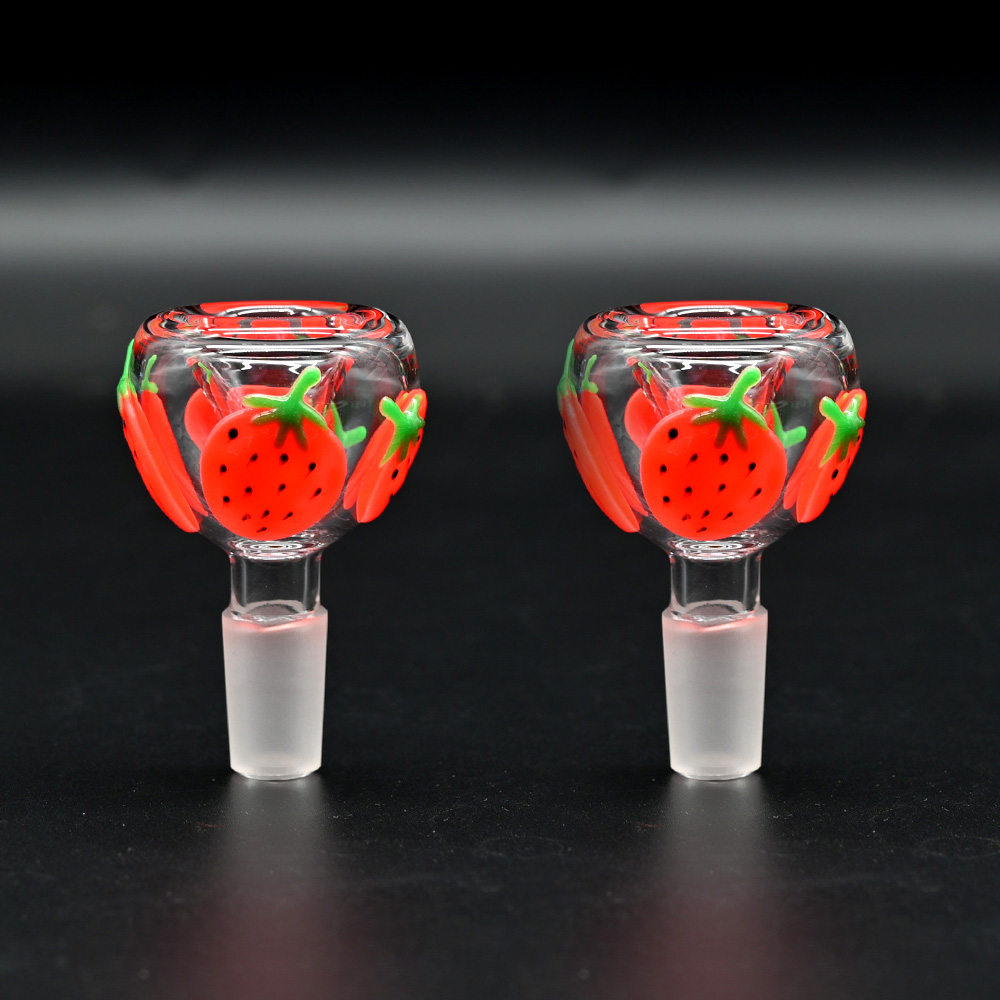 Borosilicate Glass Pipe Accessories,Luminous Hand Drawn Cute Strawberry Pattern,14mm Male Glass Bowl,Smoking Accessories, 6.5cm/2.5in