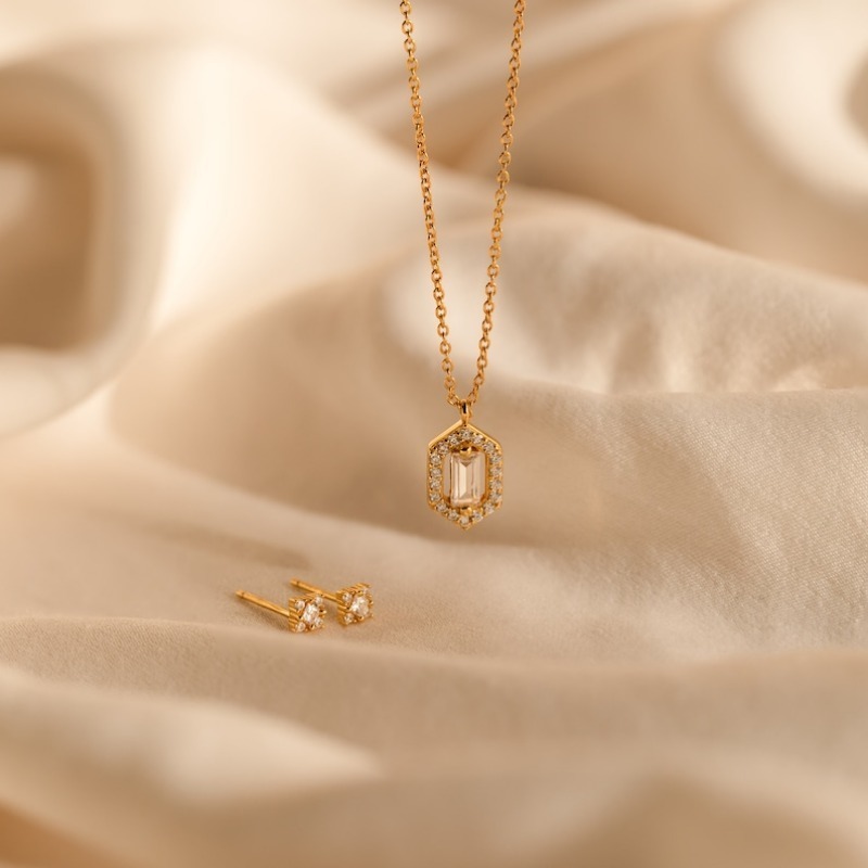 Pave Art Deco Floating Baguette Diamond Necklace Bridesmaid Jewelry Perfect Gift for Wife