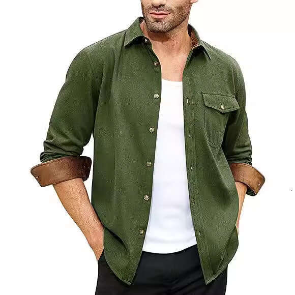 Autumn And Winter New Long Sleeved Plain Collar Daily Vacation Solid Color Men's Shirt B1