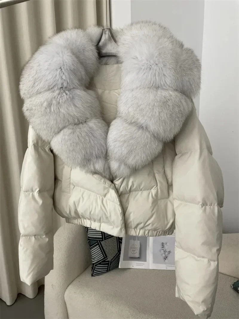 OFTBUY 2024 Big Natural Real Fur Coat Women Autumn Winter Female 90 White Duck Down Jacket Feather Short Thick Warm 241120