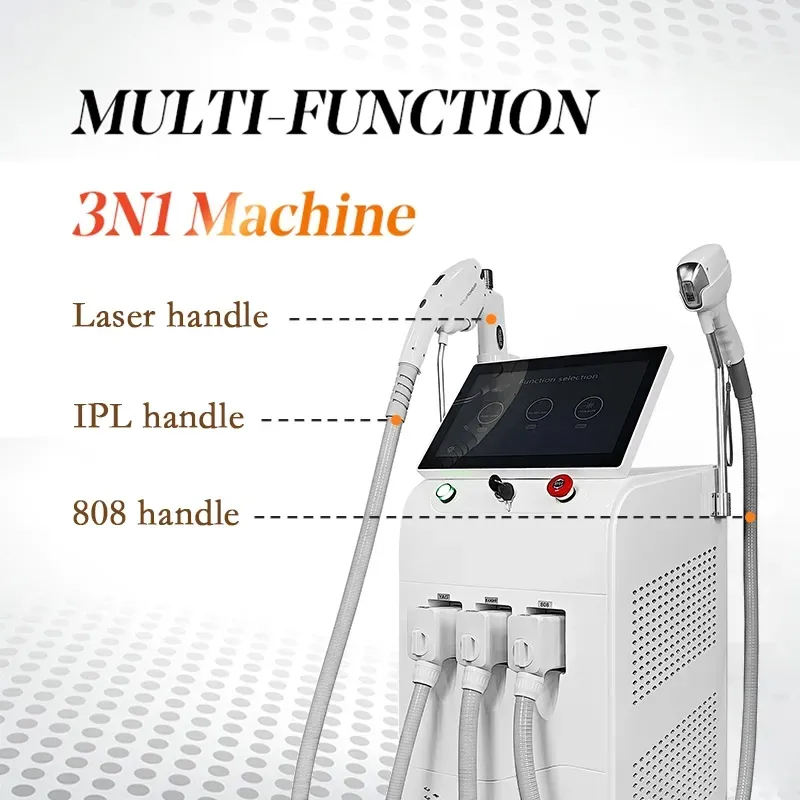 Professional 3-in-1 IPL & Diode Laser & nd yag picolaser machine for hair removal acne treatment tattoo removal