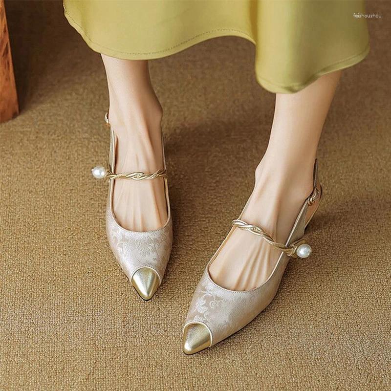 Sandals Pointed Toe Women Heels Shoes Bead Print Random Party Designer Summer 2024 Pumps Dress atillas Mujer