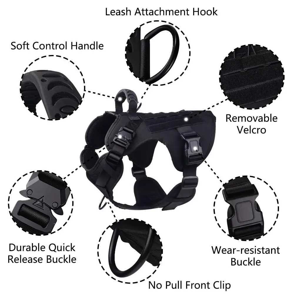 Military large dog harness pet German Shepherd K9 Mnois training vest tactical dog harness and belt set X241125