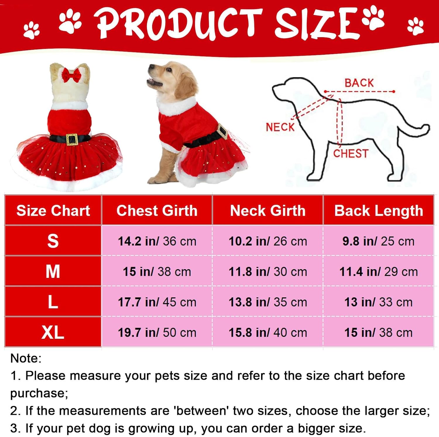 Christmas Dog Dress, Pet Christmas Costume Puppy Tulle Dress, Red Velvet Dog Skirt Santa Claus Outfit Xmas Clothing Winter Coat Cute Apparel