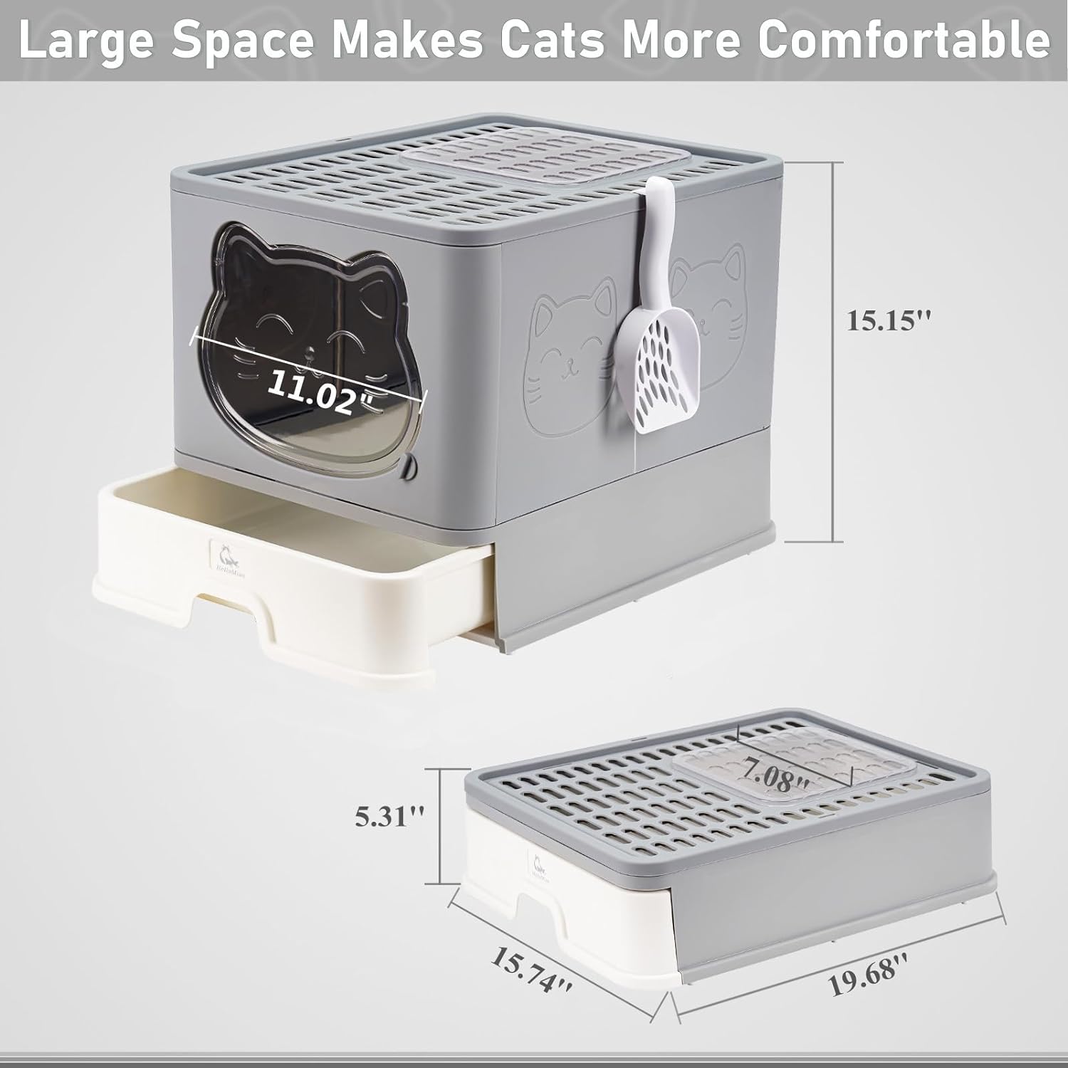 Fully Enclosed Cat Litter Box with Lid Collapsible Ultra Cat Litter Box Drawer Cat Litter Pan