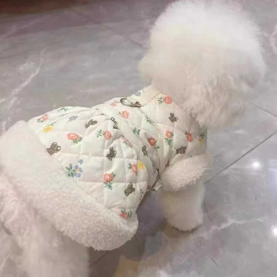 Pet Cute Bear Rose Coat Clothes Autumn Winter Plush Clip Cotton Traction Vest Teddy Bib Bear Dog Cat Thickened Cardigan CoatXJ241125