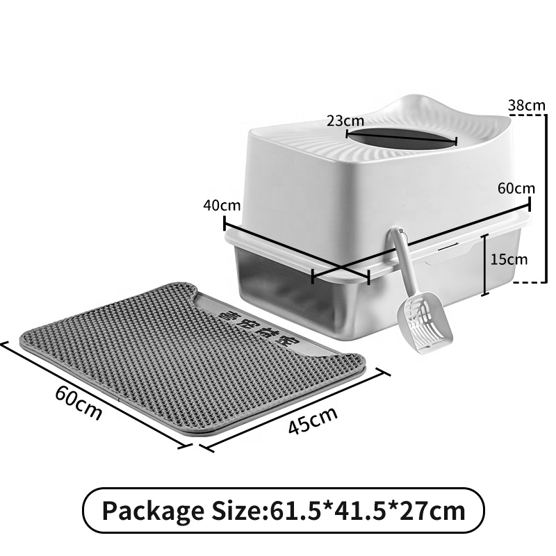 Wholesale High-End Stainless Steel Super-Large Cat Litter Box Top-In Enclosure Anti-Splash Non-Stick Bottom Easy Cleaning