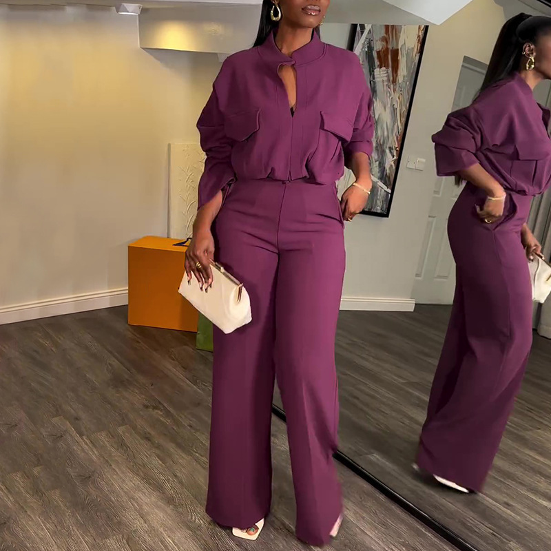 Large Size Women's Clothing Spring New Casual V-Neck Sleeved Top Wide Leg Long Pants Set