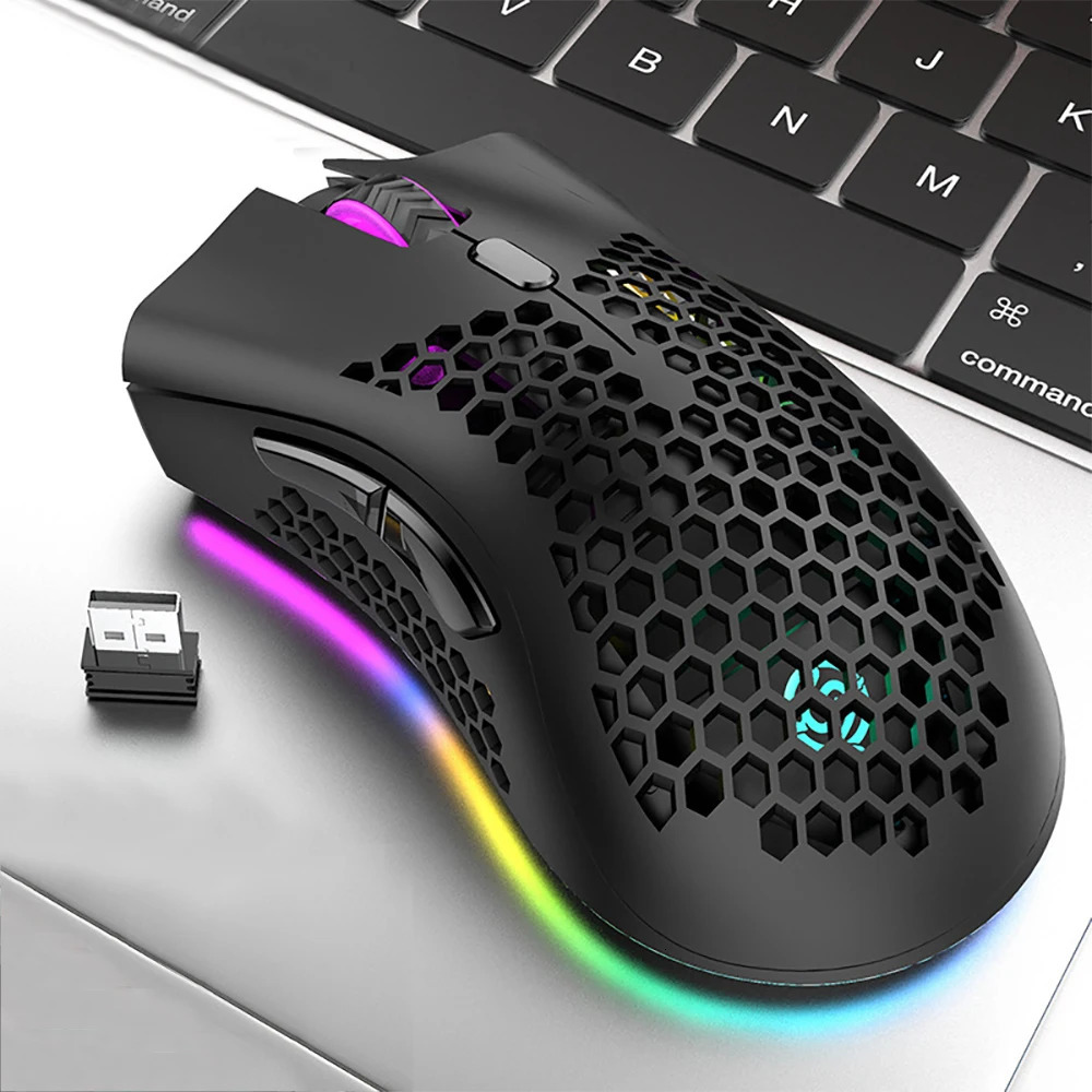BM600 Rechargeable Gaming Mouse USB 2.4G Wireless RGB Light Honeycomb Gaming Mice Desktop Computer Notebook Laptop E-sports Mice 240415