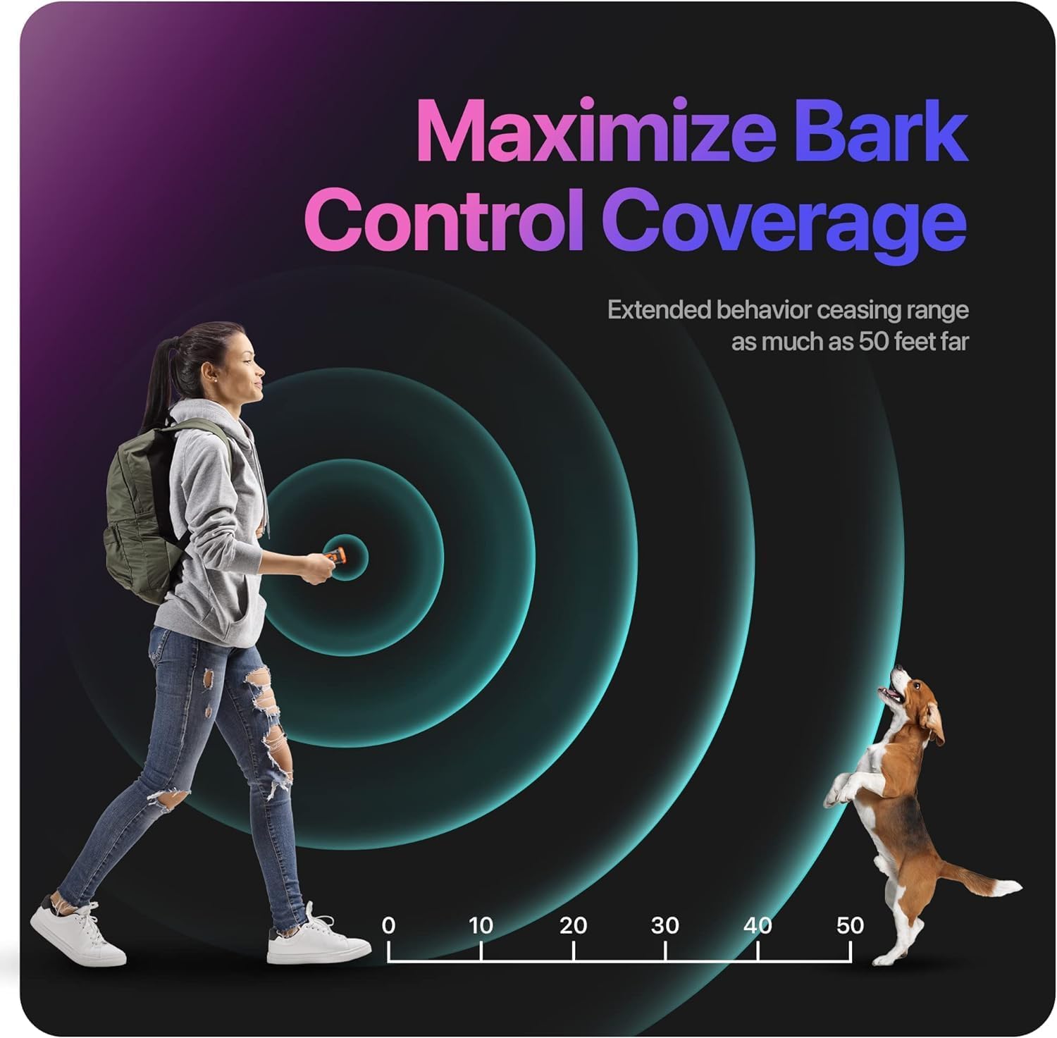 Rechargeable Dog Bark Deterrent Devices 50 Feet Range Ultrasonic Dog Repeller Training Tool Anti Bark Device for Dogs