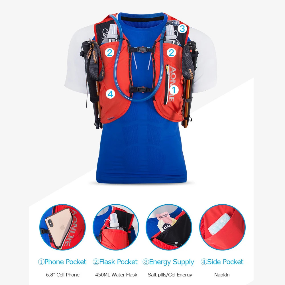 AONIJIE C962 Advanced Skin 12L Hydration Backpack Pack Bag Vest Soft Water Bladder Flask For Hiking Trail Running Marathon Race 241125