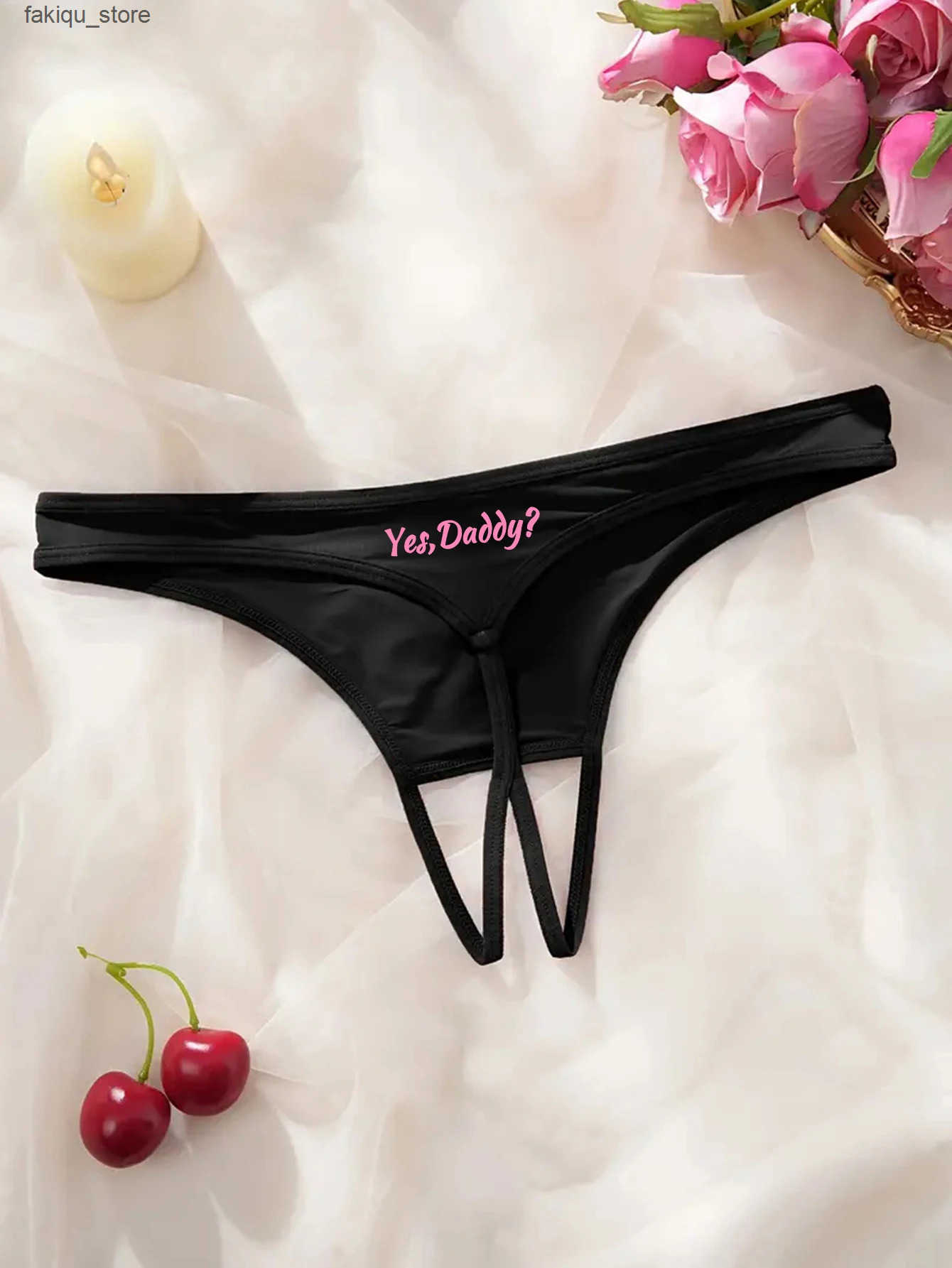 Briefs Panties Womens Panties Crotch Opening Sexy Thong with Yes Daddy Prints Underwear Erotic Crotchless Female Intimates Lingerie L240910