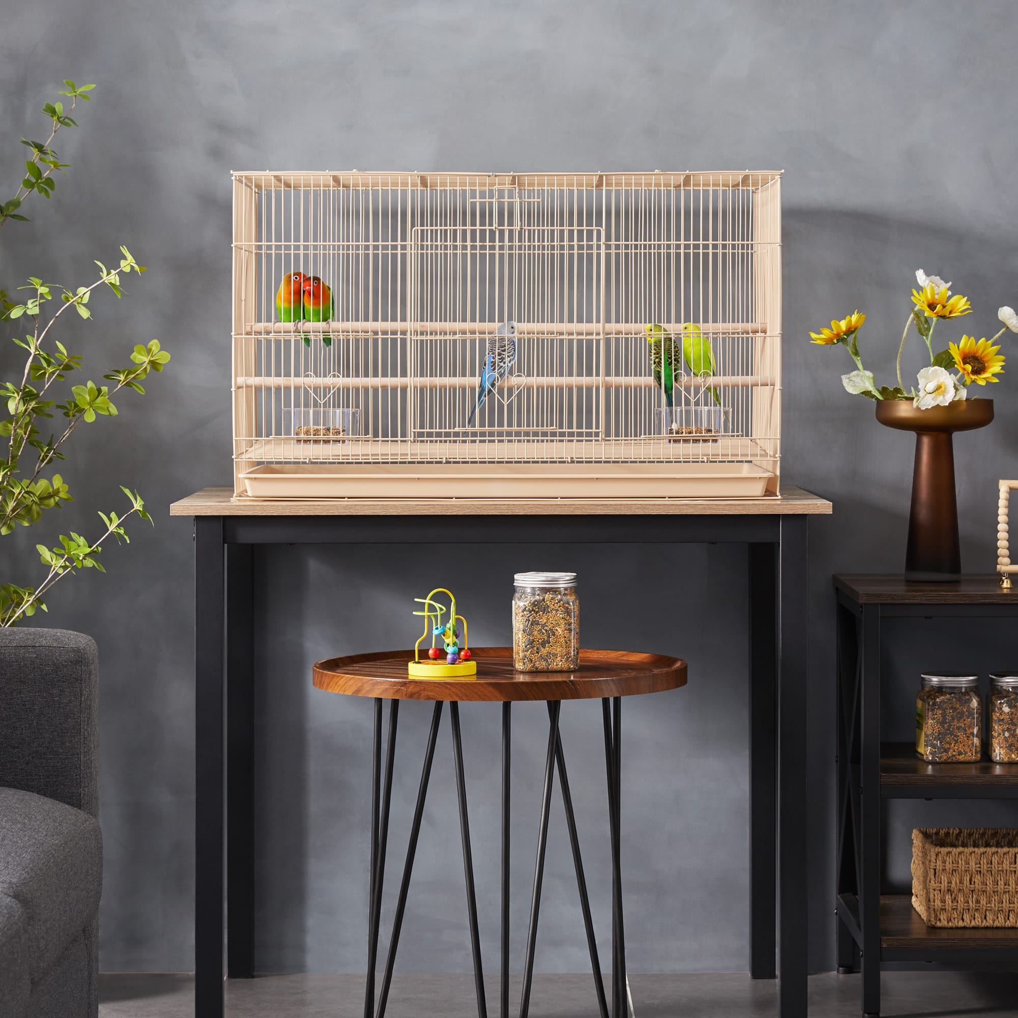 Topeakmart Almond 18" Flight Cage with Slide-Out Tray for Birds