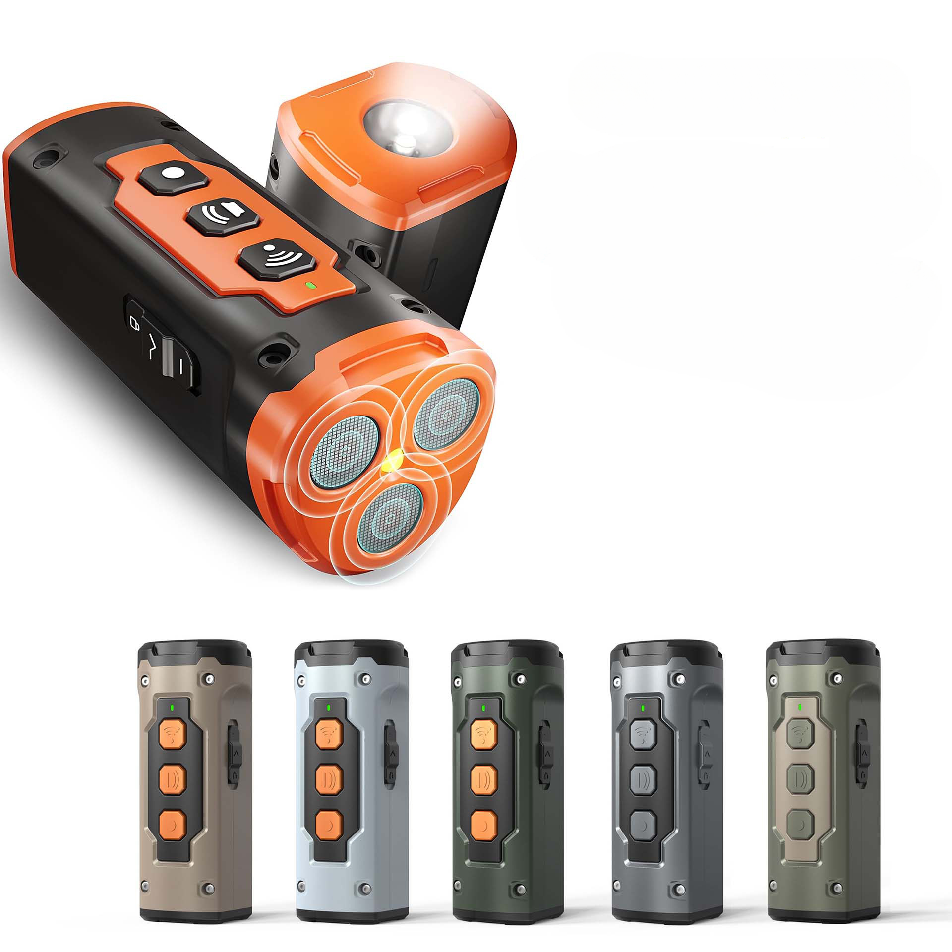 2024 Custom hot selling ultrasonic three head sound wave stop barking flashlight for driving dog