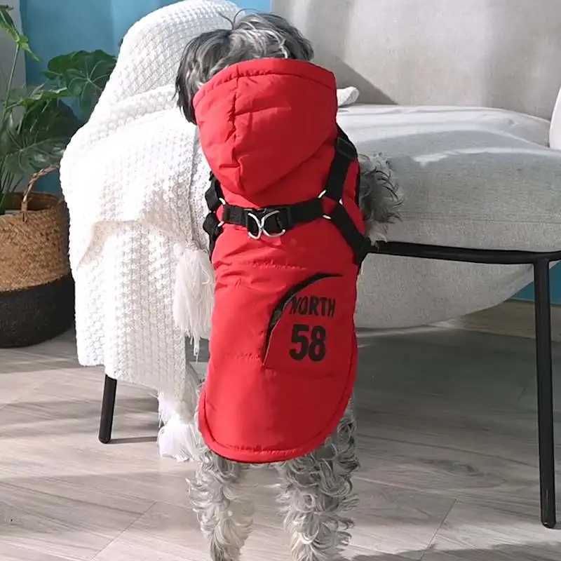 Pet Dog Hooded Jacket With Harness Winter Warm Dog Clothes Waterproof for Small Medium Dogs Coat Chihuahua French Bulldog OutfitXJ241125