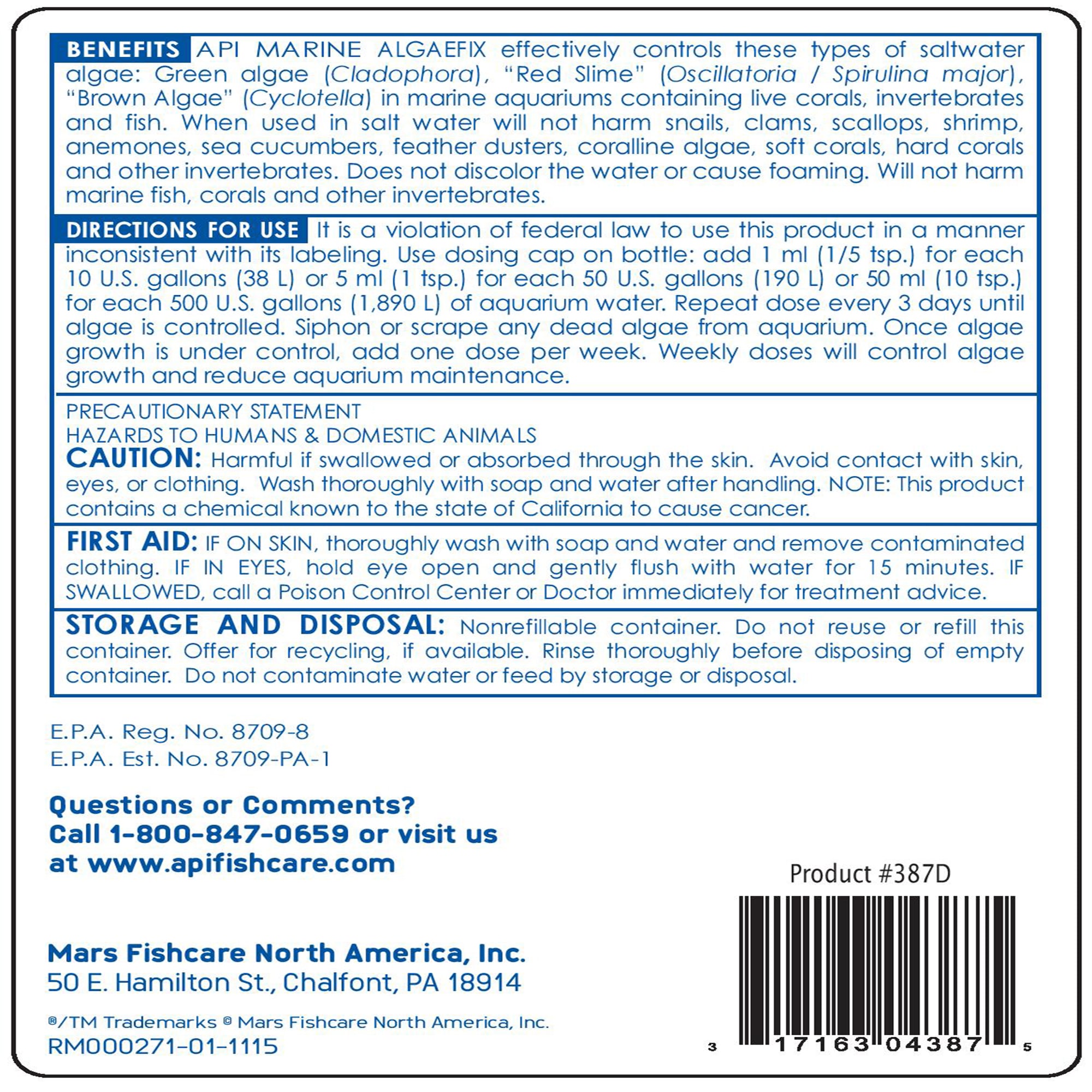API AlgaeFix Marine Aquarium Algaecide, 16 oz.