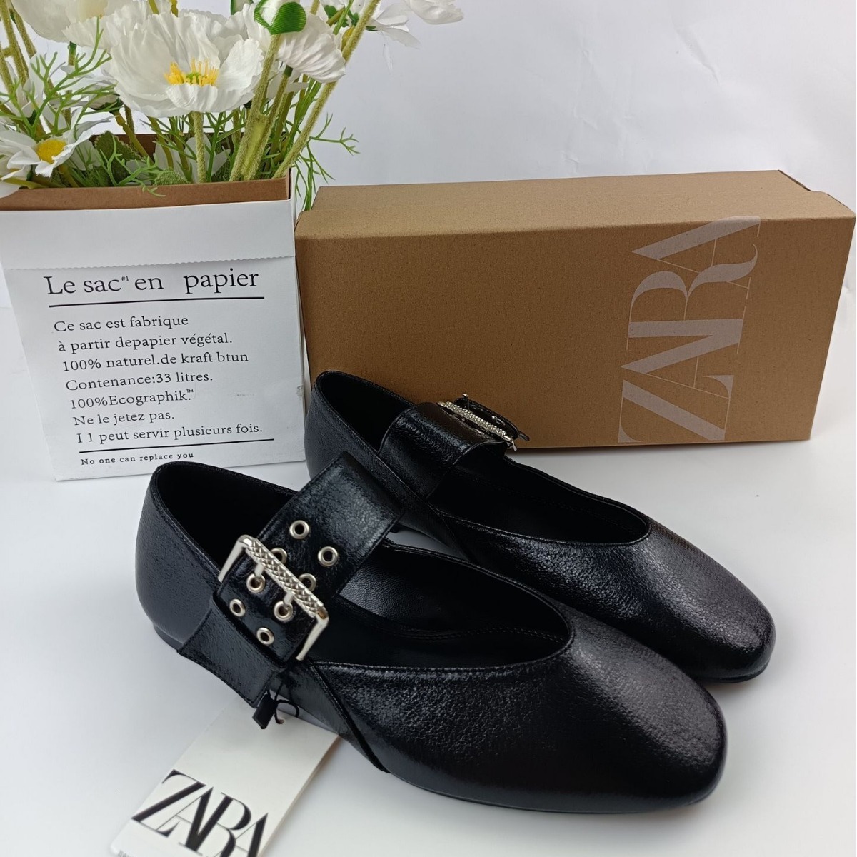 New Spring Black Lace Buckle Mary Jane Flat Bottom Ballet Shoes Flat Heel Round Head Shallow Mouth Single Shoes