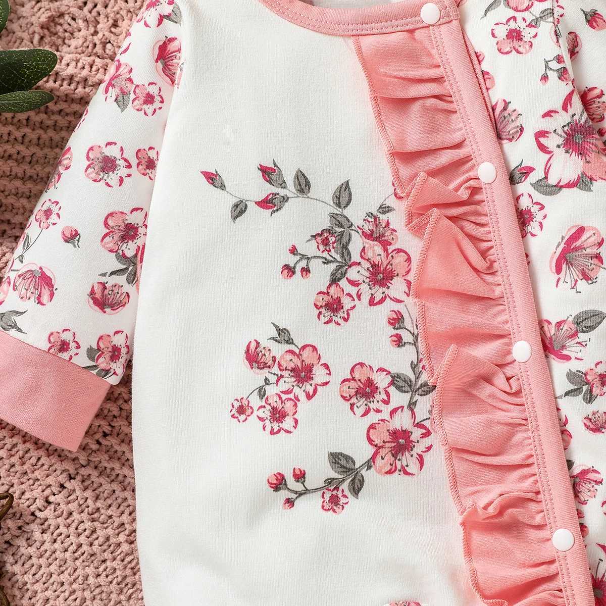 Clothing Sets 4Pcs Baby girls lovely print Flower autumn long-sleeve Fashion Vacation Jumpsuit +Bib+Headband+Gloves H241126