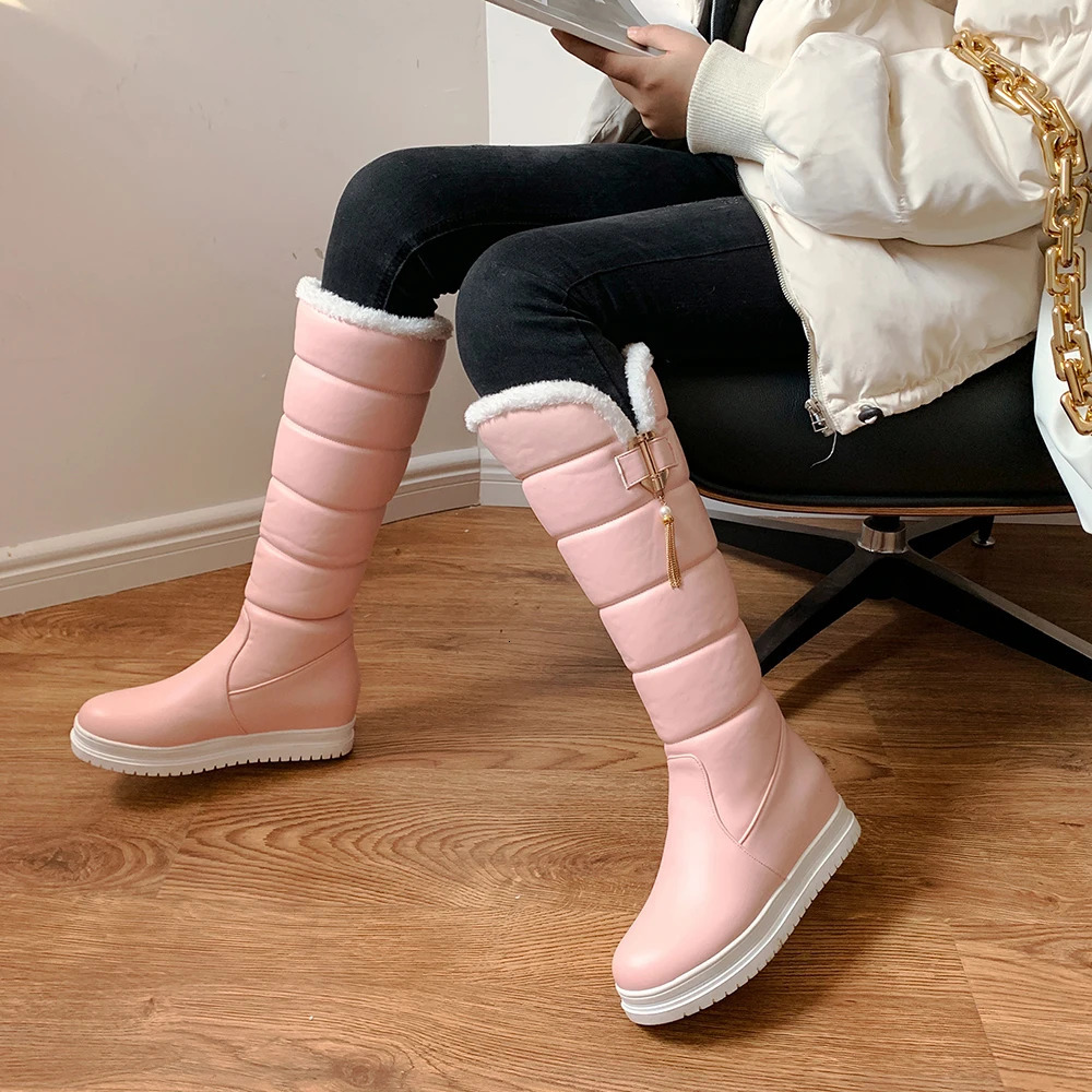 Big Size Winter Warm Plush Knee High Boots Women Comfy Flat Heel Snow Boots Ladies Fashion Thigh High Platform Waterproof Boot 241126