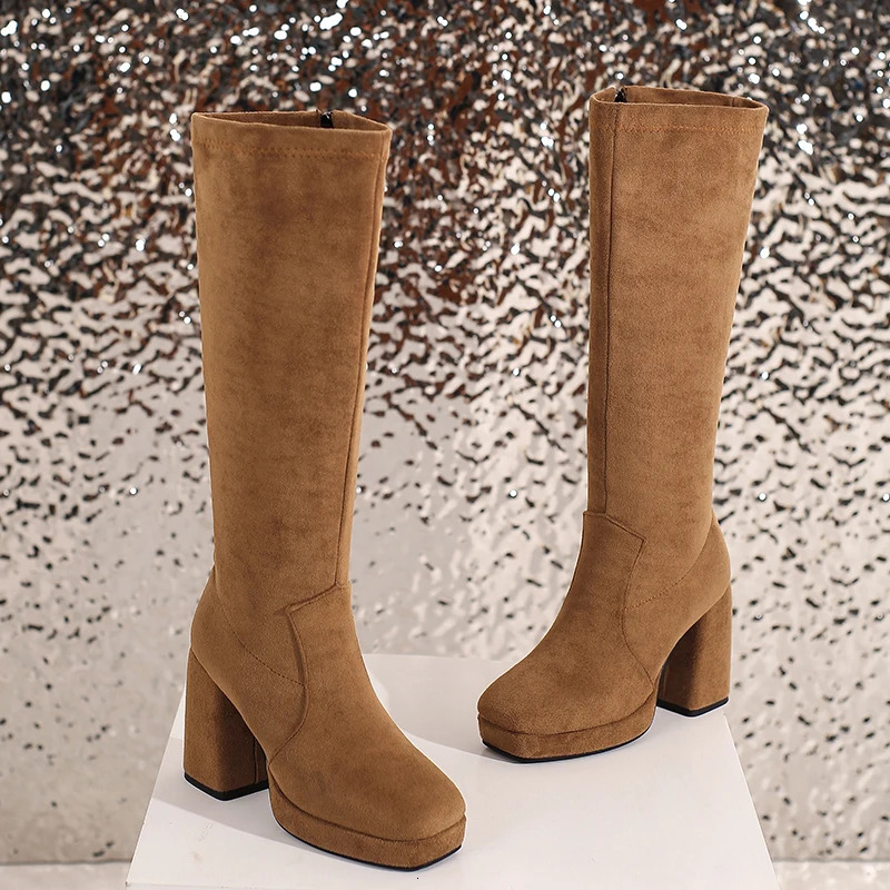 Elegant Knee High Boots Women Shoes Autumn Winter Womens High Boot Soft Suede Zipper Long Party Shoes Ladies Large Size 45 241114