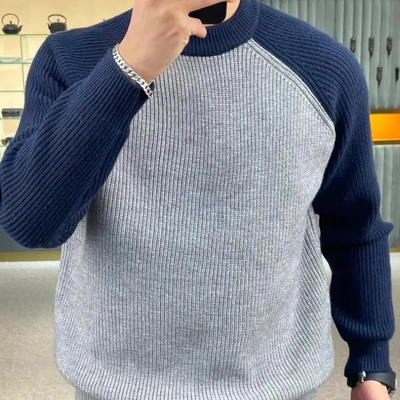 Autumn and Winter Mens Sweater Casual Warm Loose Fashion Patch Work Pulling Flower Retro Harajuku Round Neck Knitted Bottom Sweater 241126