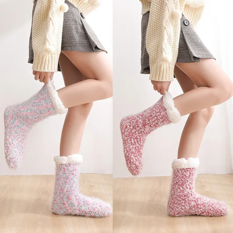 Womens Socks Autumn Winter Bedroom Family Sleep Christmas Sled Womens Warm Woolen Hoop Thick Carpet Wool Socks Josette 241125