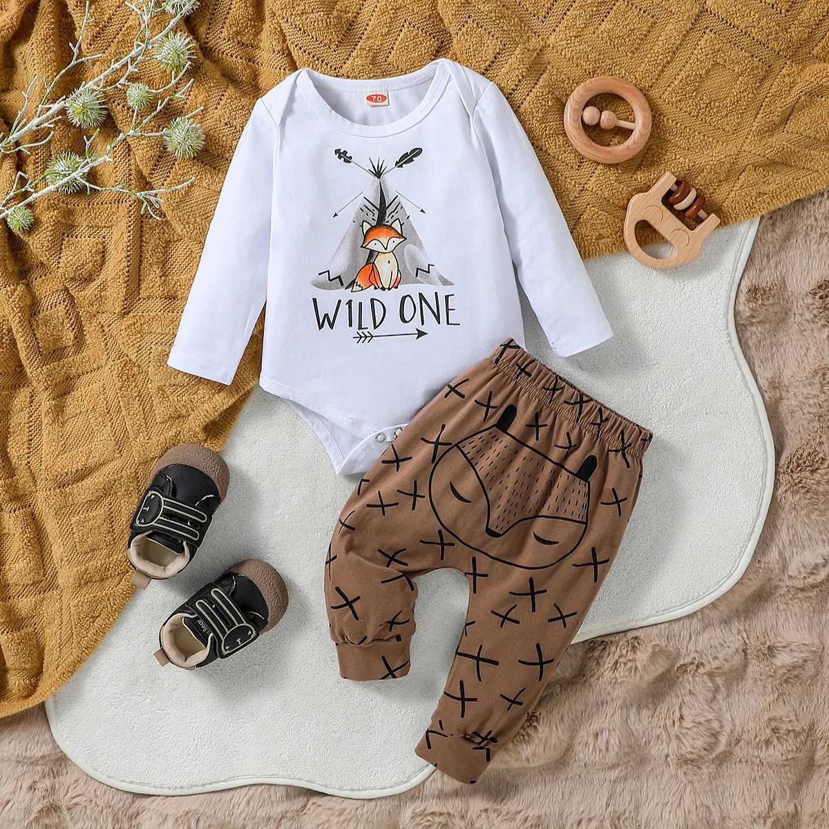 Clothing Sets 0-18months Baby Boy Cotton Soft Clothing Set Fox Animal Print Long Sleeve Top Romper+Long Pants Infant Spring fall Outfits H241126