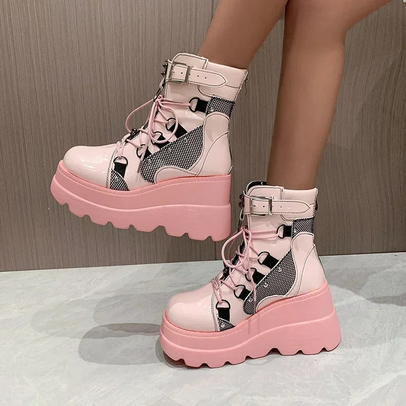 Womens Boots Autumn Women Ankle Boots Platform Wedges High Heels Short Boots Fashion Zip Cosplay Shoes of Women 241114