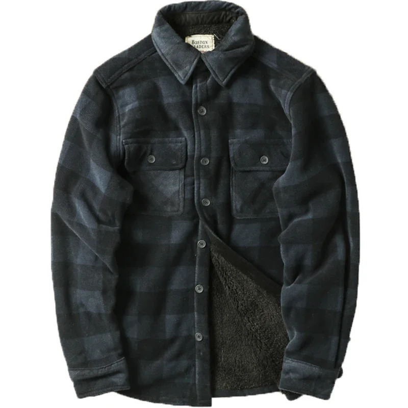 Mens winter warm long sleeved shirt jacket wool plain flannel shirt outdoor casual jacket hiking fishing shirt 241126