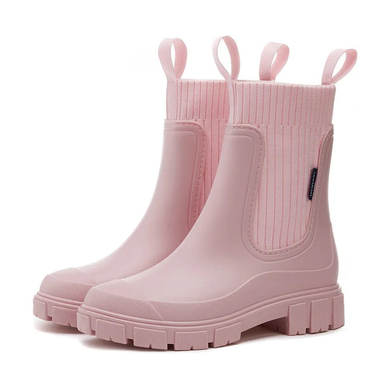 Boots solid small legs shallow PVC round toes womens rain boots platform womens waterproof boots Markdown sales 241126