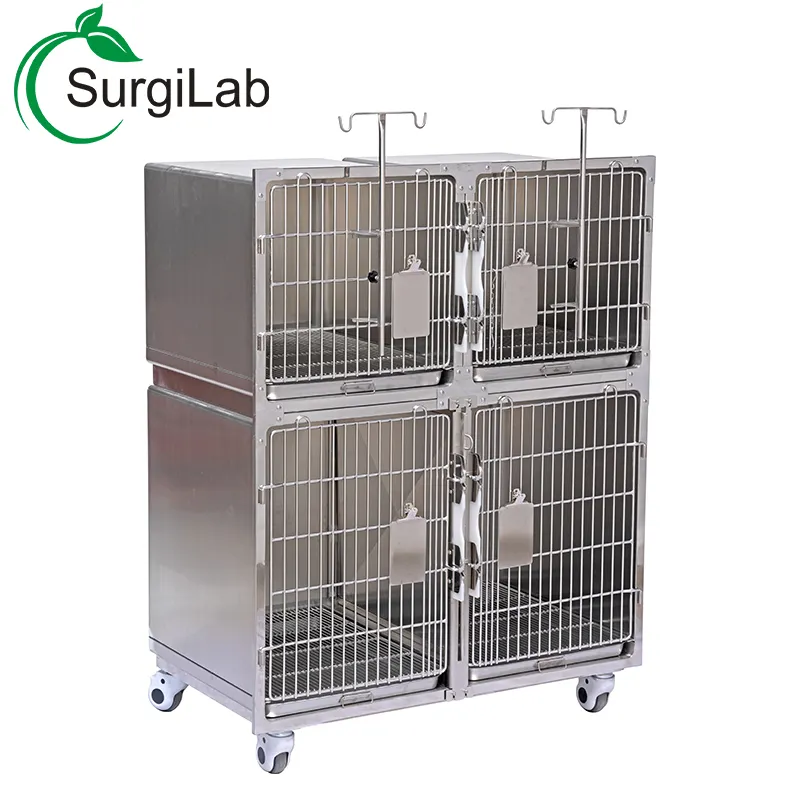 Best Quality Cat and Small Dog Stainless Steel Cat Cage dog With Wheels for pet hospital