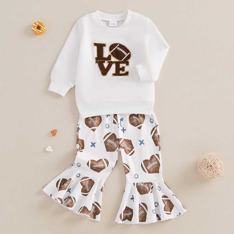 Clothing Sets Toddler Baby Girls Kids Fall Outfits Rugby Embroidery Long Sleeve Sweatshirt and Elastic Flare Pants Set Cute 2 Piece Sets H241126