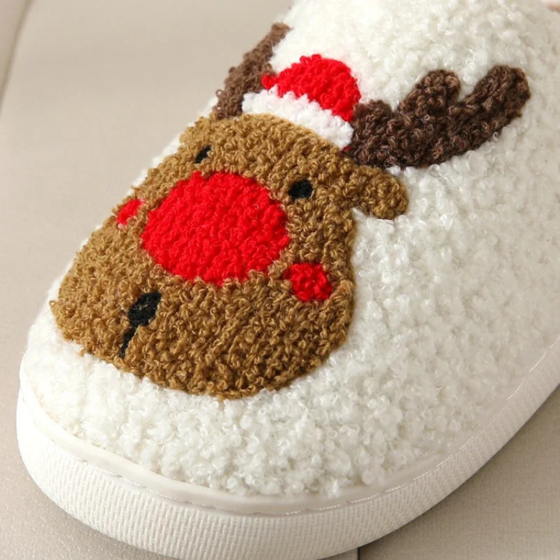 Christmas Elk Cotton Slippers for Women Men Winter Cute Cartoon Home Non Slip Couple Floor Slides Indoor Plush Shoes 20 241126