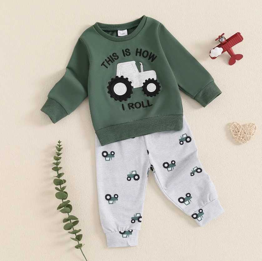 Clothing Sets Baby Boys Autumn Pant Sets Tractor Print Long Sleeve Sweatshirt with Sweatpants Infant Clothes Toddler Boys Tracksuits Set H241126