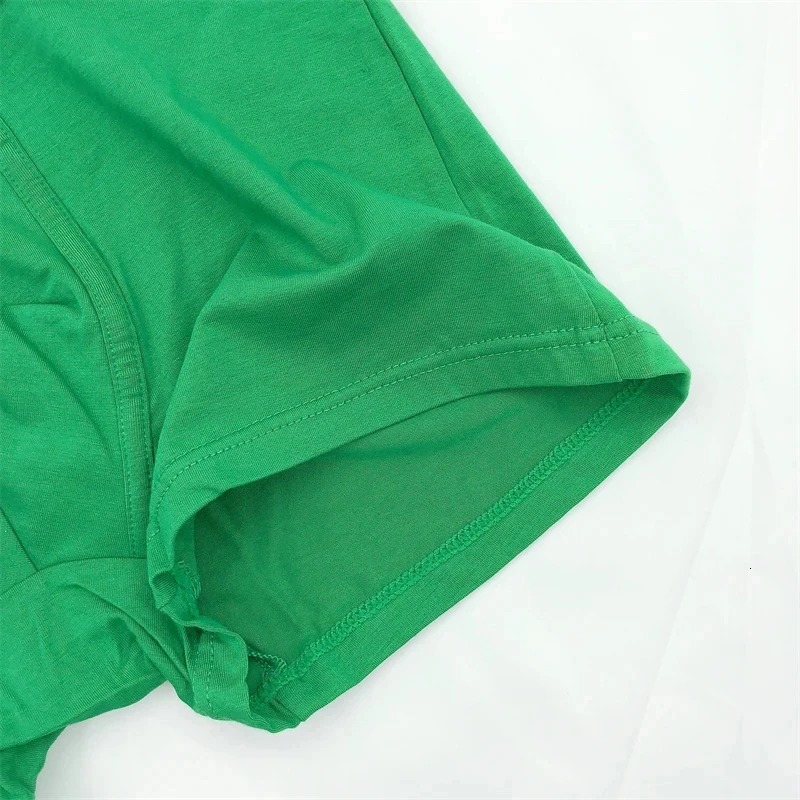 5 pieces/batch Fashion Green Belt Mens Boxing Shorts Solid Color Mens Underwear Breathable Cotton Mens 3D Bag Boxing 241126