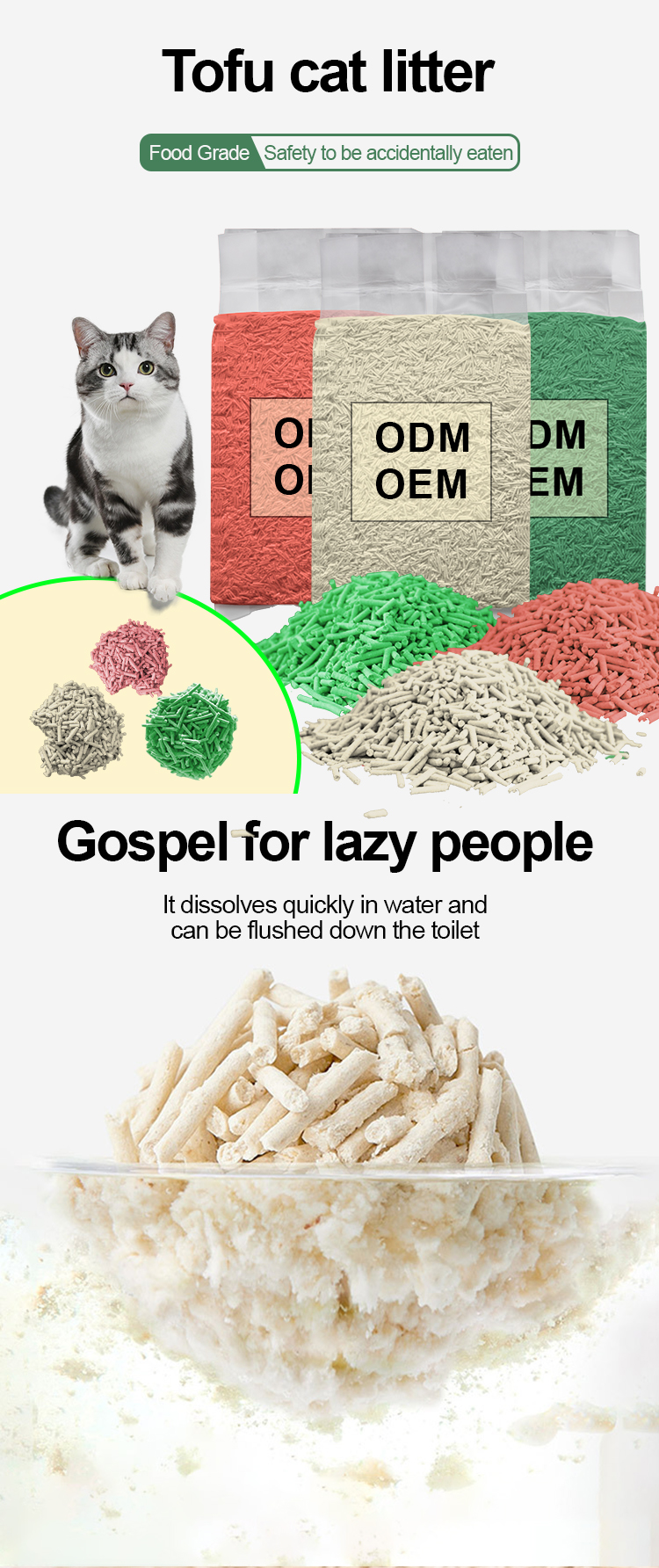 Biodegradable, Clumping Kitty Litter, Flushable,Pea Fiber,Dust Free, Odor Control, Low Tracking, Lightweight Tofu Cat Litter,