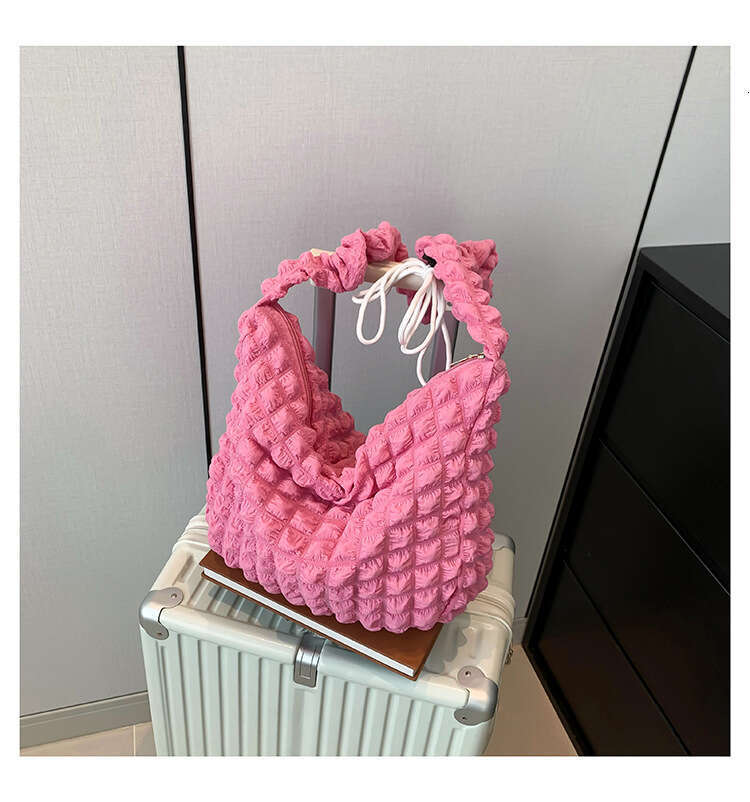 Korean version of Ins pleated cloud tote trendy large capacity soft crossbody bag, girl solid color simple bubble puff bag
