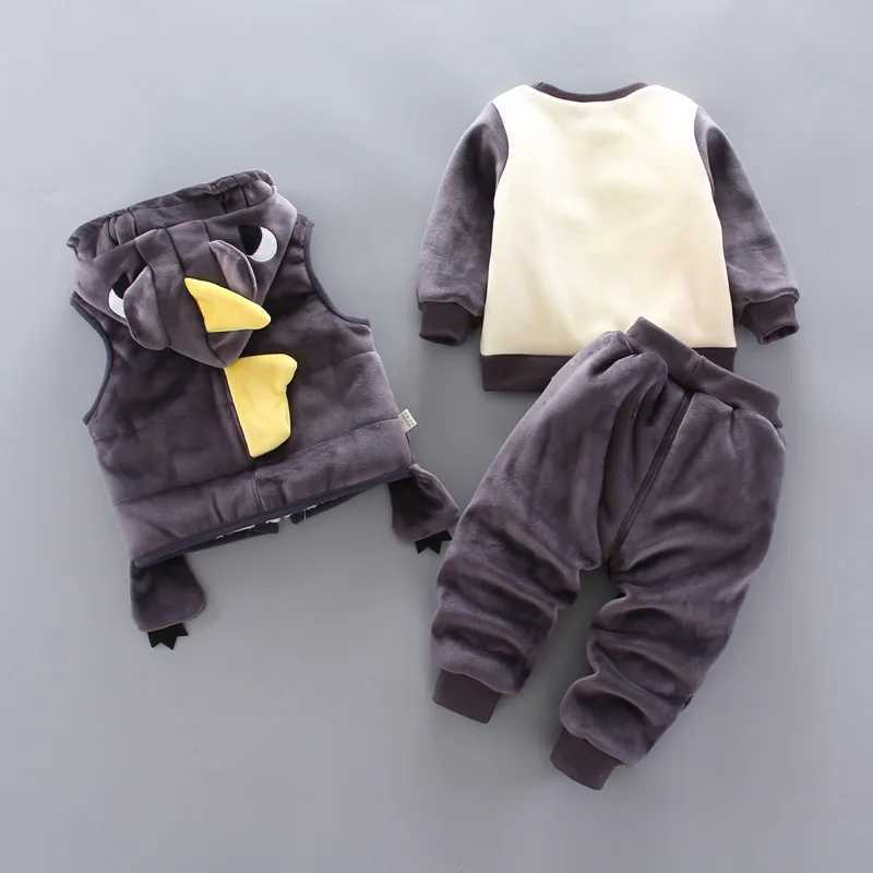 Clothing Sets Baby Boys Clothing Sets Winter Plus Velvet Thick Warm 3Pcs Outift Cartoon Dinosaur Children Clothes Sport Tracksuit Set For Kids H241126