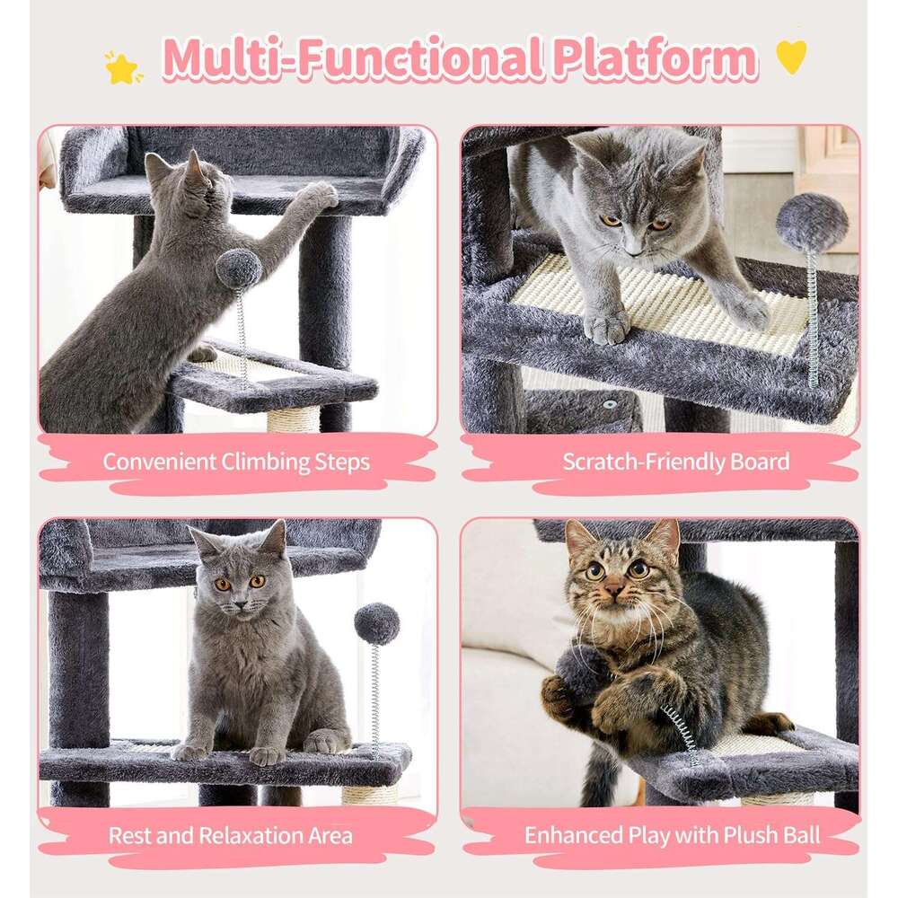 Made4Pets Cat Tree, Cat Tower Indoors Cute Wood Kitty Condo with Scratching Post Pad, 29" Multi-Level Modern Activity Climbing Furniture, Dark Gr