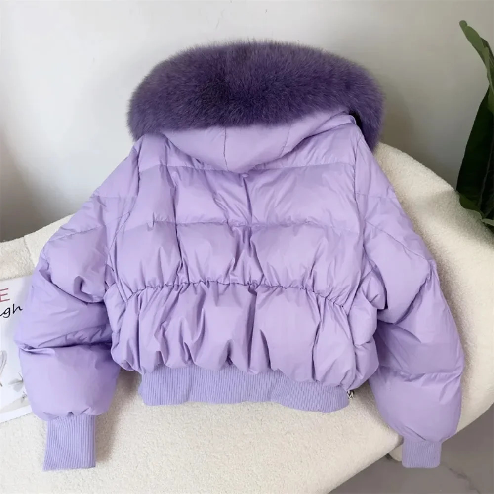 2024 Duck Down Coat Genuine Raccoon Fox Fur Coat Large Collar Winter Jacket Natural Warm Loose Street Jacket Womens 241125