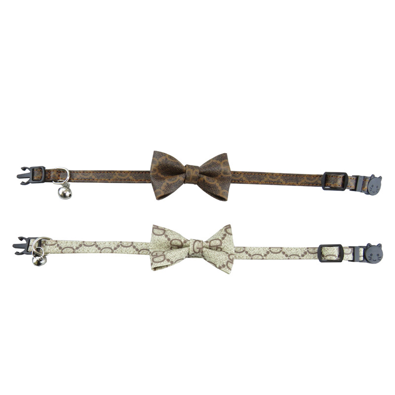 Stocked Wholesale Newest Bow Tie Adjustable Safety Breakaway Pet Collar PU Leather Cat Collar With Bells