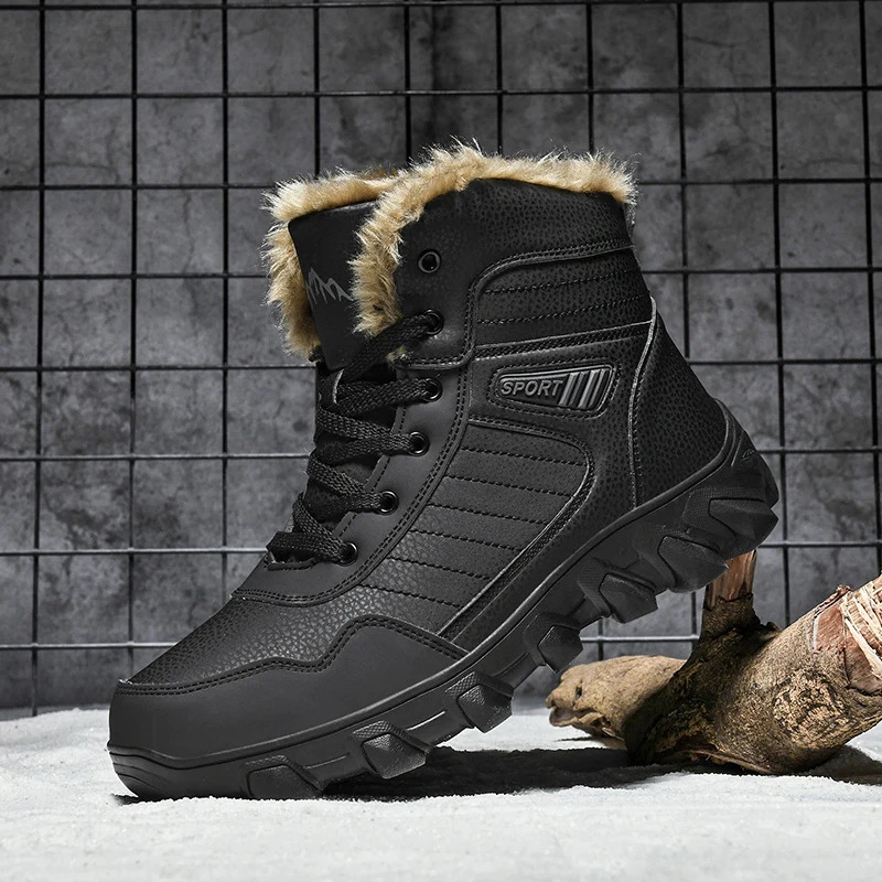 2024 winter mens slippers warm mens shoes waterproof and anti slip plush sports shoes mens leather boots Plus size 48 241126