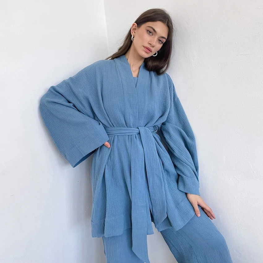 Hiloc Cotton Pajamas Womens Pajamas Pajama Set Flame Sleeve Night Dress Womens 2-piece Set Lace Womens Casual Mens Set 241126