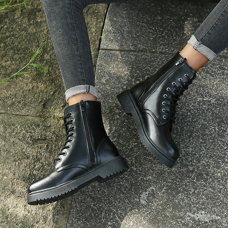 Womens Martens Boots PU Leather White Ankle Boots Autumn Winter Motorcycle Boots Fashion Female Chunky Heel Platform Boots 241114