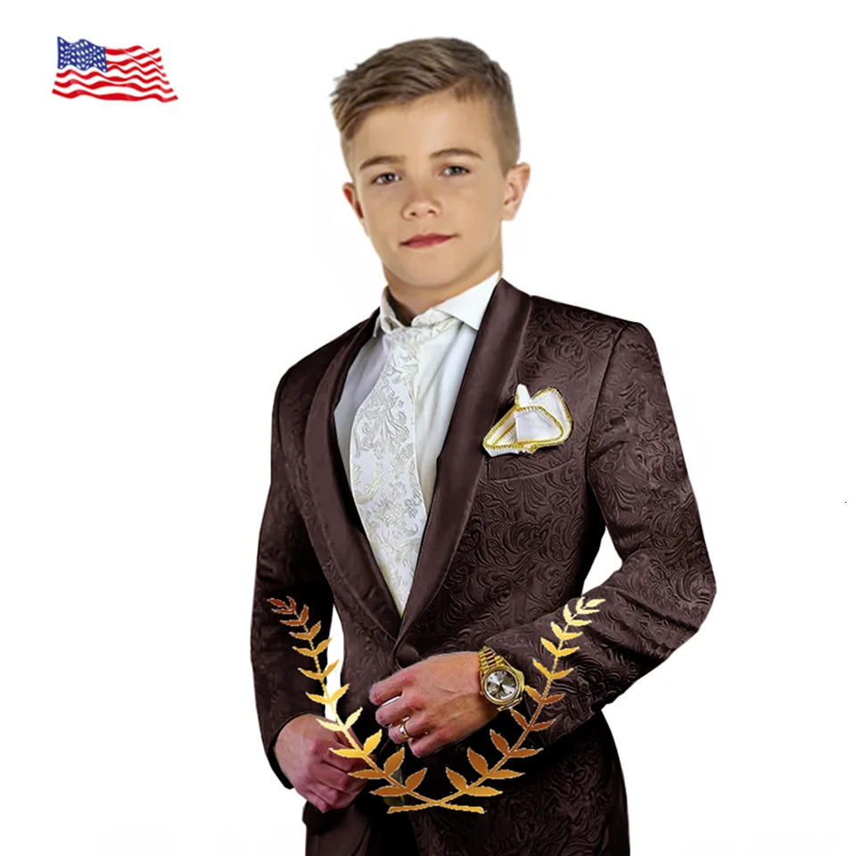 Jacquard Boys Wedding Suit Custom White Smoking Tuxedo Jacket Pants 2-piece Set Kids Terno Suit 241126