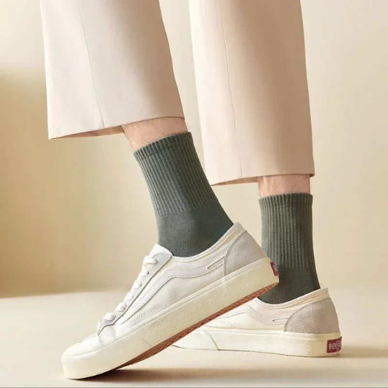96% pure cotton mens socks 5 pairs/batch high-quality commercial antibacterial long thick socks casual and breathable autumn and winter 241126