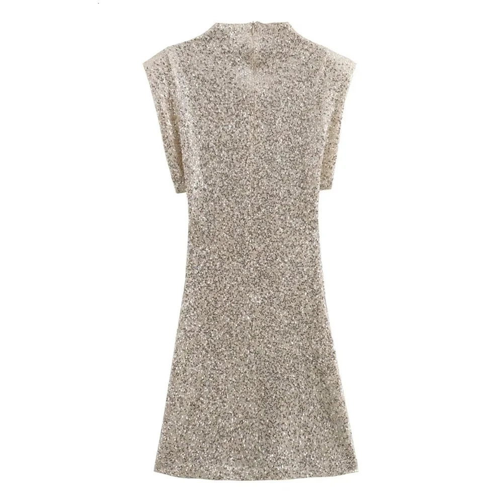 Zach Ailsa Summer Product Womens Slim Fit Elegance Sleeveless Shoulder Padding Sequins Display Dress 241112