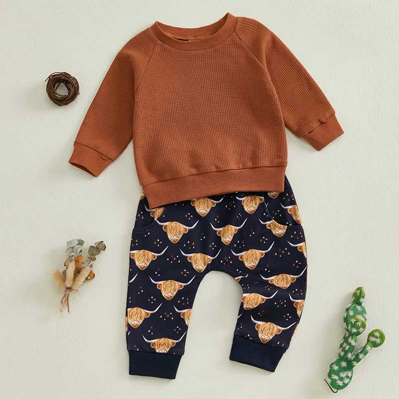 Clothing Sets Toddler Cowboy Style Clothing Set Adorable Western Theme Long Sleeve Top with Elastic Waist Pants for Baby Boys H241126