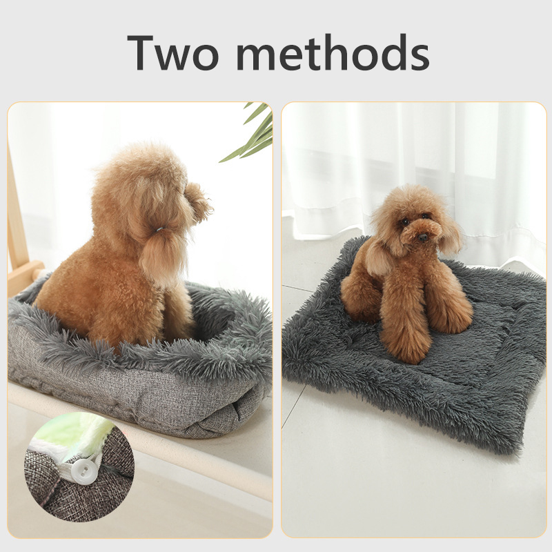 New bi-fold plush dog pad pet bed warm four seasons square kennel cat mat